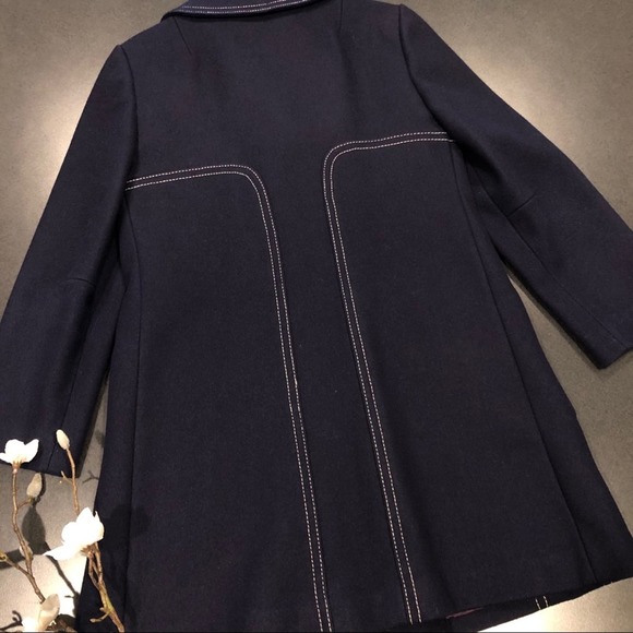 Vintage Wool Peacoat Navy Contrast Arthur Jay Rovercoat Dagger Collar 70's - Picture 6 of 13